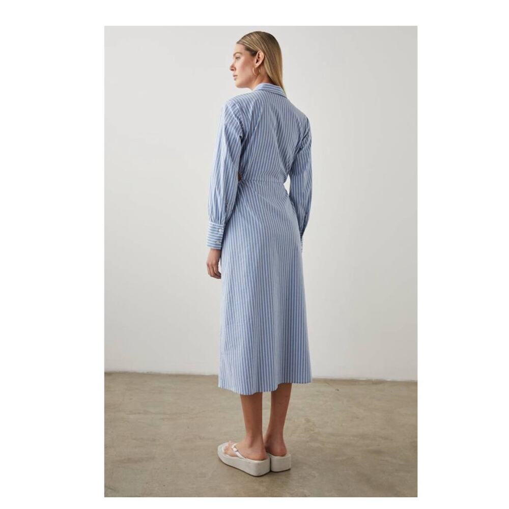 Rails Shirt Dress Sz M Holly Blue White Stripe Cotton Midi Coastal Classic Vacay - Picture 9 of 9